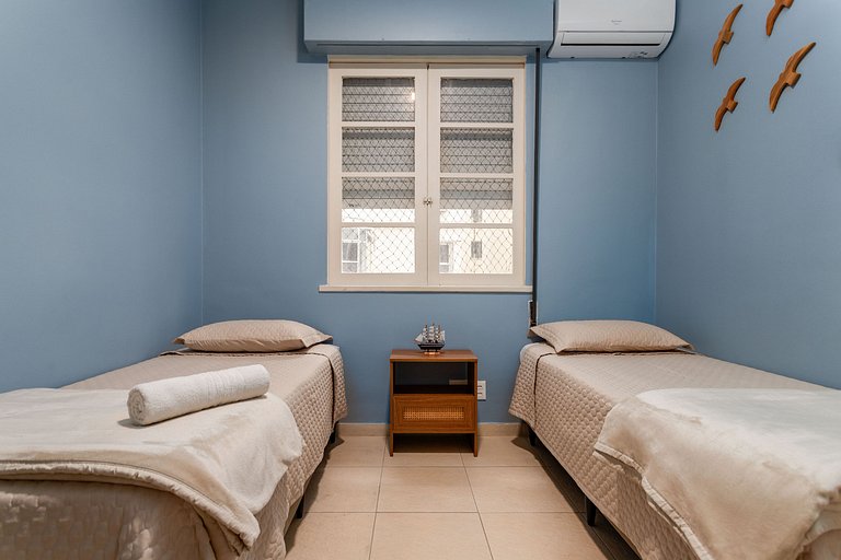 A pé para a Praia de Copacabana, 3 quartos, ar split, wi fi